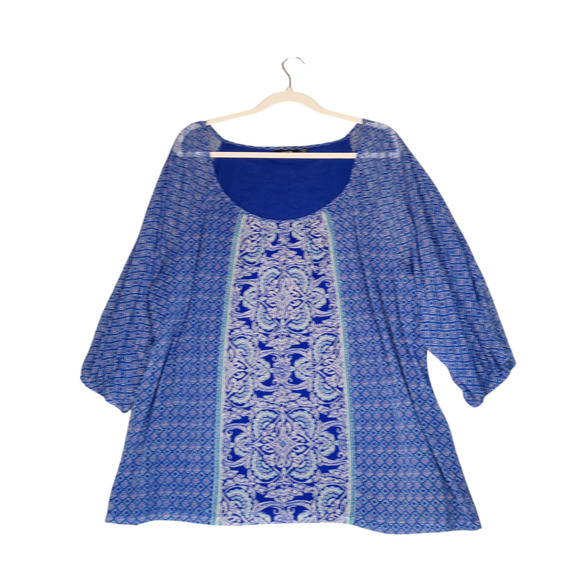 Apt 9 Tunic Mesh Blouse Womens 2X Blue Floral Lined Artsy Stretchy Career Boho - Picture 1 of 10